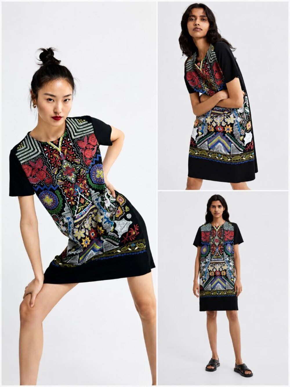 ZARA Women's Multicolor Floral Print Shift Dress Black Size S
